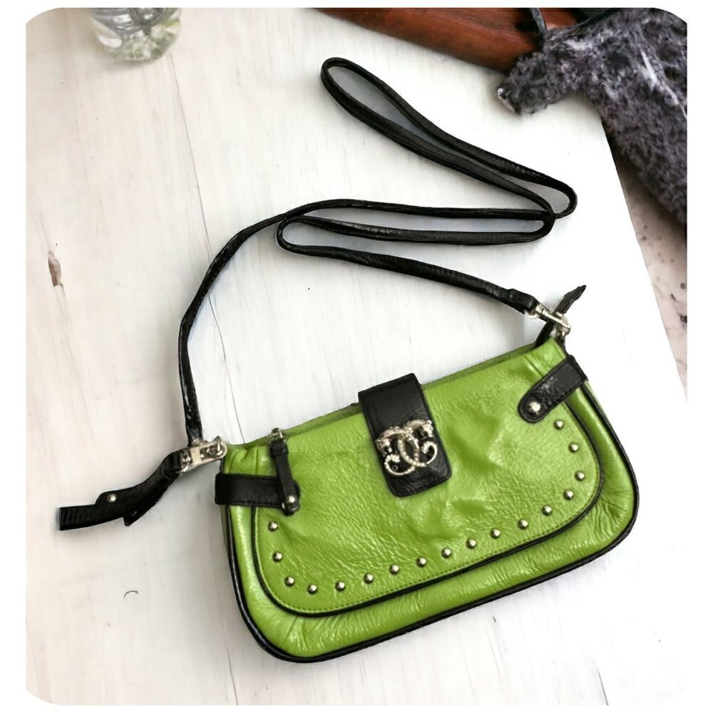 Sharif Studio Handbag Crossbody Clutch Conversion Wristlet Lime Green Colorblock